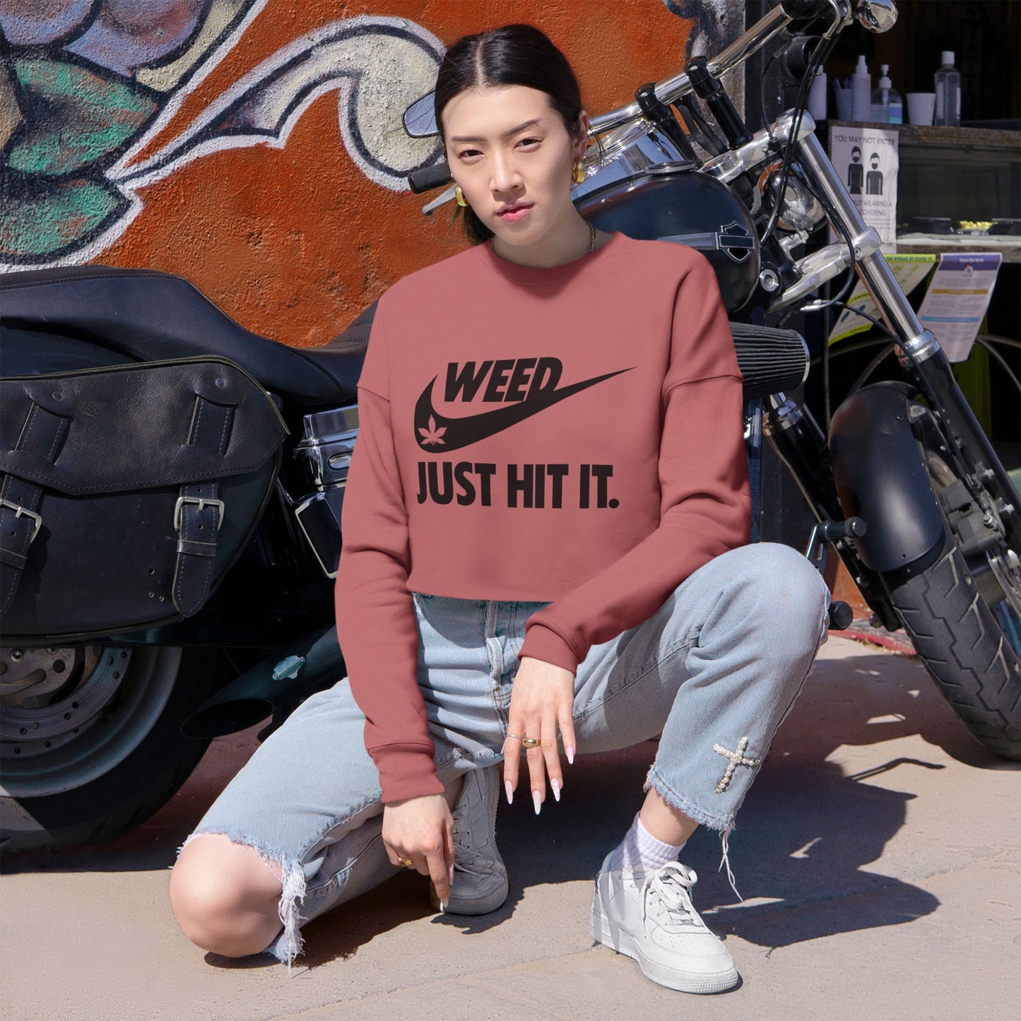 Weed Just Hit It Cropped Sweatshirt